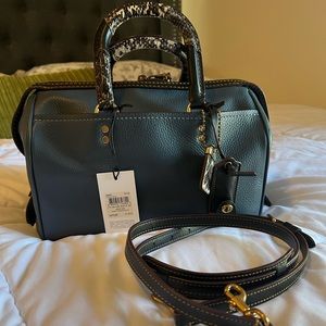 Coach Rogue Satchel in Dark Denim with snake skin patch handles NWT